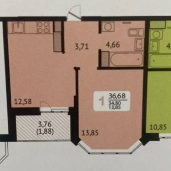 Продается 1-комнатная квартира, 35 м²