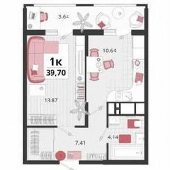 Продается 1-комнатная квартира, 39,4 м²