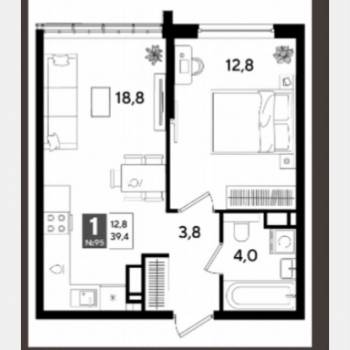 Продается 1-комнатная квартира, 39,4 м²