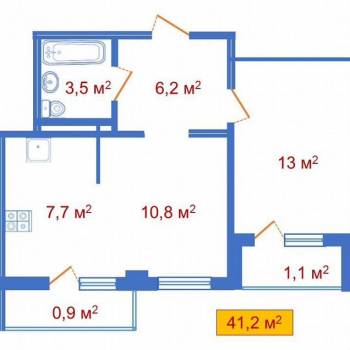 Продается 1-комнатная квартира, 41,1 м²