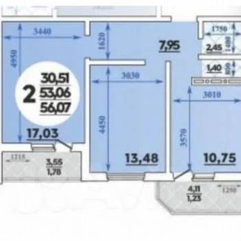 Продается 2-х комнатная квартира, 56 м²