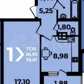 Продается 1-комнатная квартира, 39 м²