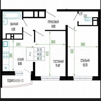 Продается 2-х комнатная квартира, 44,9 м²
