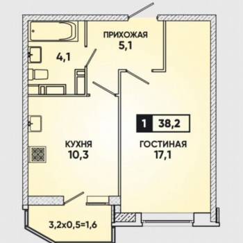 Продается 1-комнатная квартира, 38,2 м²