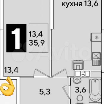 Сдается 1-комнатная квартира, 35,9 м²