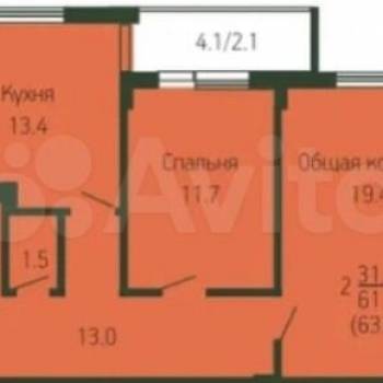 Продается 2-х комнатная квартира, 61,7 м²