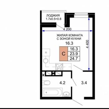 Продается 1-комнатная квартира, 25 м²