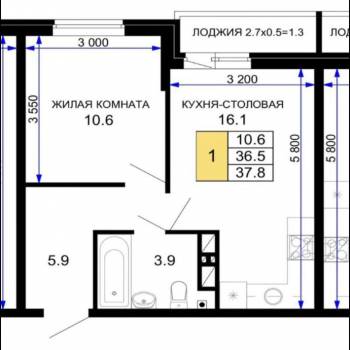 Продается 1-комнатная квартира, 37,8 м²