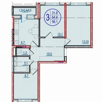 Продается 3-х комнатная квартира, 56,1 м²
