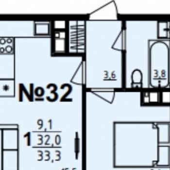 Сдается 1-комнатная квартира, 33,3 м²