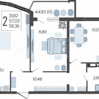 Продается 2-х комнатная квартира, 58,4 м²