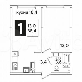 Сдается 1-комнатная квартира, 38,4 м²