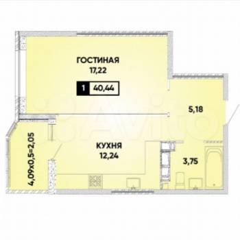 Сдается 1-комнатная квартира, 40,4 м²
