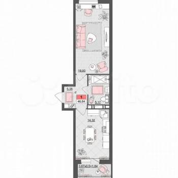 Продается 1-комнатная квартира, 46 м²