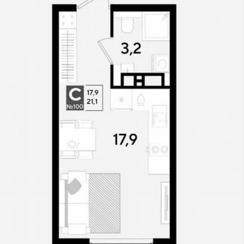 Продается 1-комнатная квартира, 21,1 м²