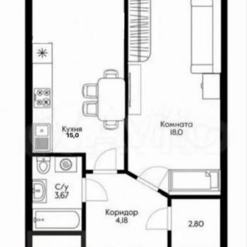 Продается 1-комнатная квартира, 39 м²