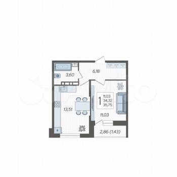 Продается 1-комнатная квартира, 35,8 м²