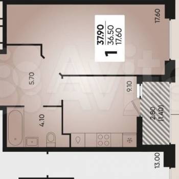 Продается 1-комнатная квартира, 36,4 м²