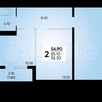 Продается 2-х комнатная квартира, 55,1 м²