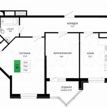 Продается 2-х комнатная квартира, 77 м²