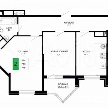 Продается 2-х комнатная квартира, 77 м²