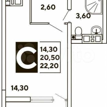 Продается 1-комнатная квартира, 22,2 м²