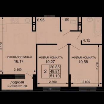 Сдается 2-х комнатная квартира, 50,6 м²