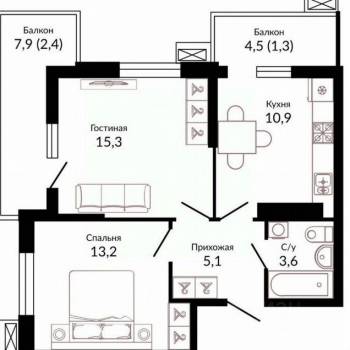 Продается 2-х комнатная квартира, 52 м²