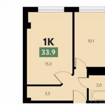 Продается 1-комнатная квартира, 34,5 м²