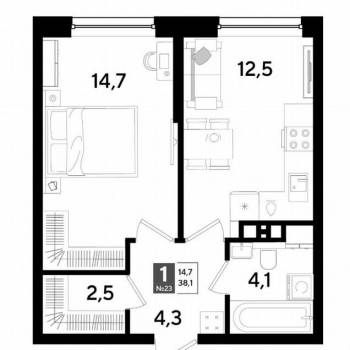 Продается 1-комнатная квартира, 39,3 м²