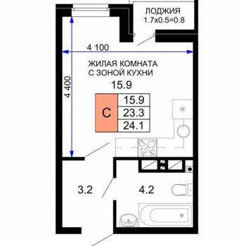 Продается 1-комнатная квартира, 23,9 м²