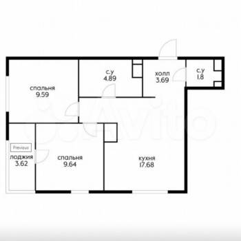Продается 2-х комнатная квартира, 49,1 м²