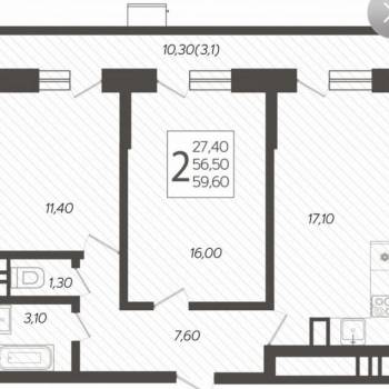 Продается 2-х комнатная квартира, 56,5 м²