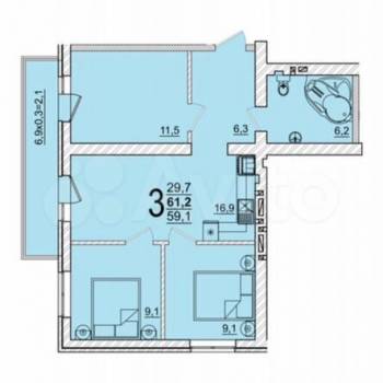 Продается 3-х комнатная квартира, 61,2 м²