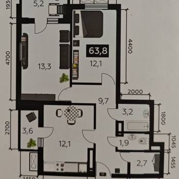 Продается 2-х комнатная квартира, 64,3 м²
