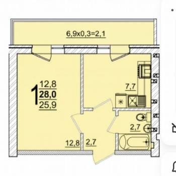 Продается 1-комнатная квартира, 25,9 м²