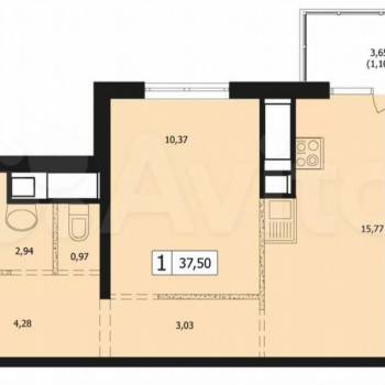 Продается 1-комнатная квартира, 37,5 м²
