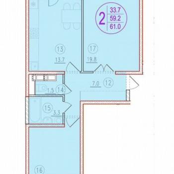 Продается 2-х комнатная квартира, 61,4 м²