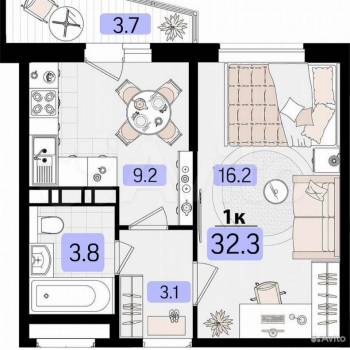 Продается 1-комнатная квартира, 32,3 м²