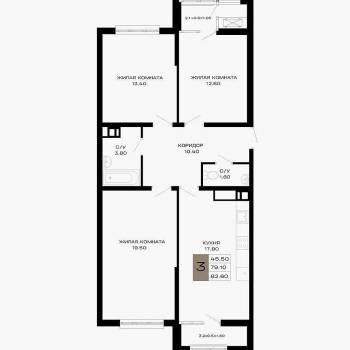 Продается 3-х комнатная квартира, 79,1 м²