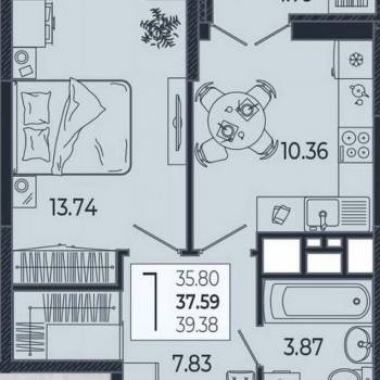 Продается 1-комнатная квартира, 39,4 м²