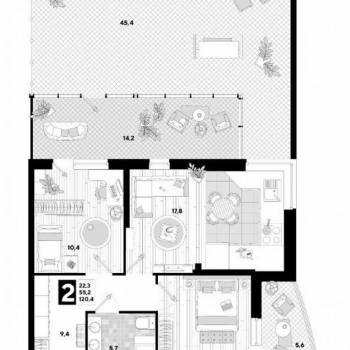 Продается 2-х комнатная квартира, 120,4 м²