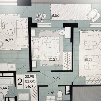 Продается 2-х комнатная квартира, 56,8 м²