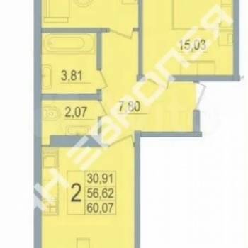 Продается 2-х комнатная квартира, 58,1 м²