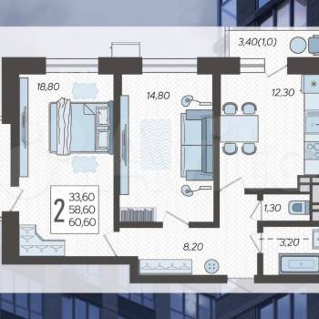 Сдается 2-х комнатная квартира, 60 м²