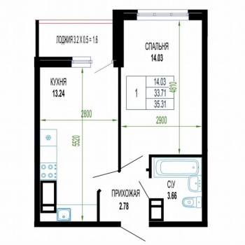 Продается 1-комнатная квартира, 35,3 м²
