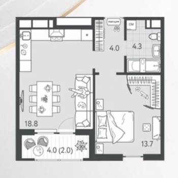 Продается 1-комнатная квартира, 43 м²