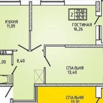 Продается 2-х комнатная квартира, 53,7 м²