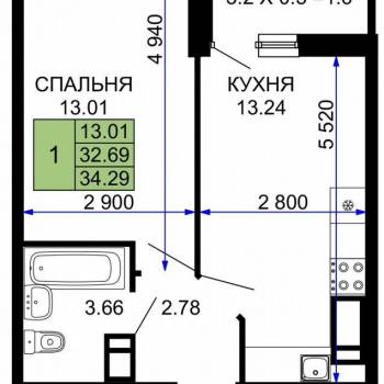Продается 1-комнатная квартира, 32,9 м²