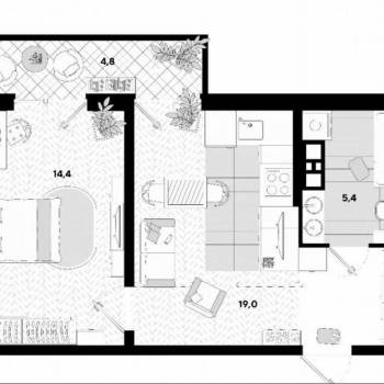 Продается 1-комнатная квартира, 44 м²